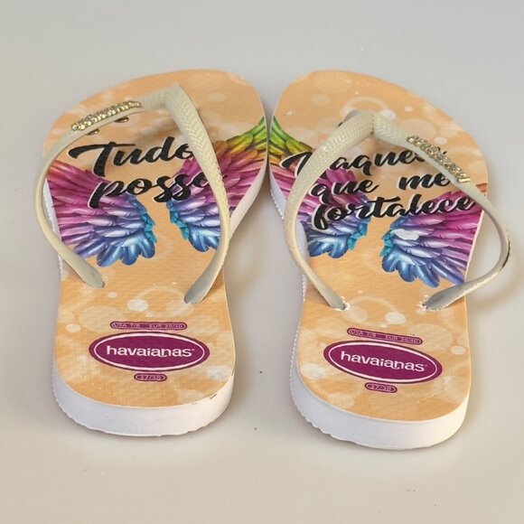 HAVAIANAS Women's Flip Flops Angel Wing Design Beige Multi-Color SizeUS 8/L - Picture 4 of 9